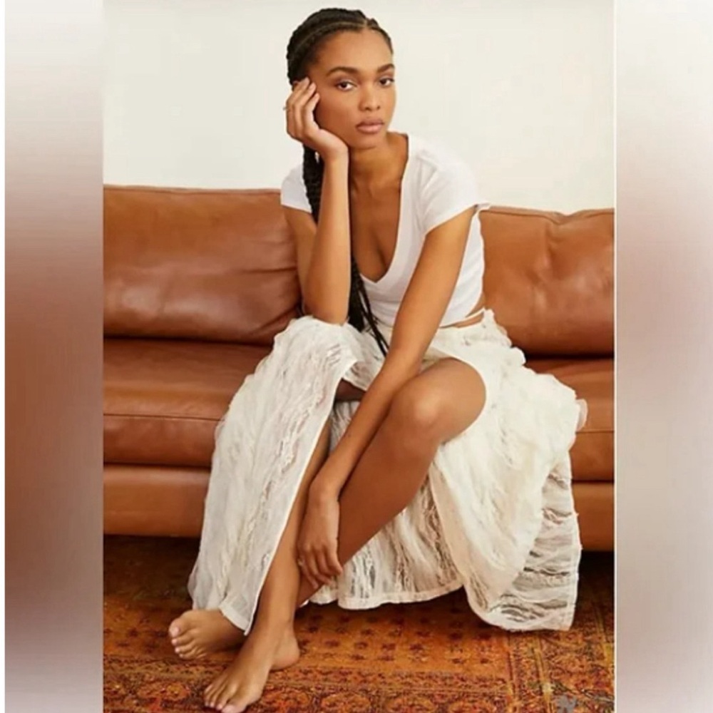 Free People Feel The Music Half Slip Skirt Lace Festival Ivory Bohemian X Small - Picture 7 of 7